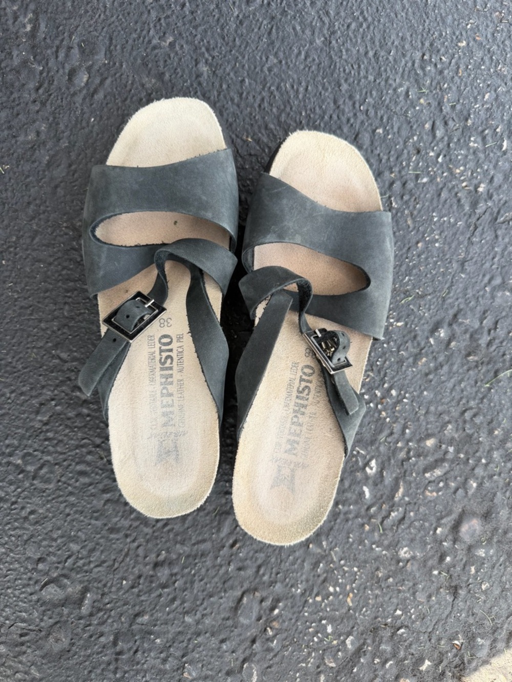 Mephisto Women's Black Suede Buckle Slide Sandals size 38